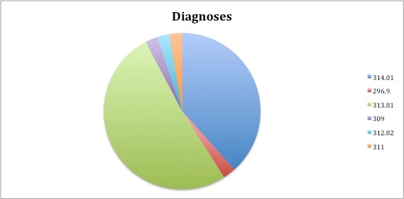 Chart showing client diagnoses breakdown